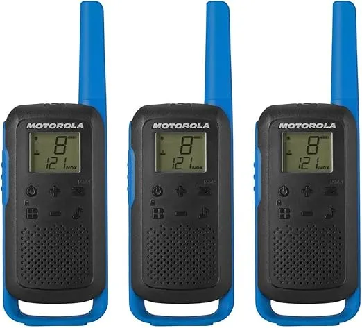 Motorola Solutions, Portable FRS, T270TP, Talkabout, Two-Way Radios, Rechargeable, 22 Channel, 25 Mile, Black W/ Blue, 3 Pack