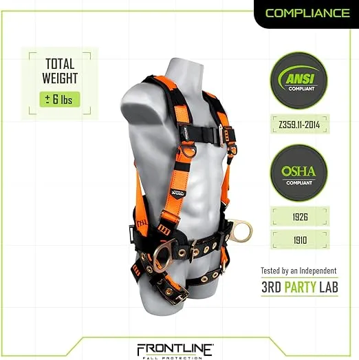 FRONTLINE FALL PROTECTION Harnesses + D-Ring+ Multiple Styles + OSHA and ANSI compliant