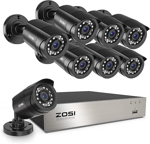 ZOSI 3K Lite 8CH Home Security Camera System Outdoor Indoor, AI Human/Vehicle Detection, Night Vision, H.265+ 5MP Lite 8 Channel CCTV DVR, 8pcs 1080P 1920TVL Surveillance Bullet Cameras (No HDD)