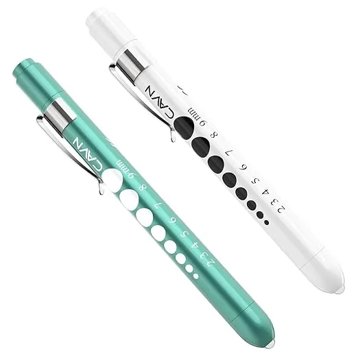 CAVN Pen Light with Pupil Gauge LED Penlight for Nurses Doctors, 2 Pcs Reusable Medical Penlight for Nursing Students (Teal/White)