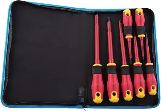 Jonard Tools TK-70INS 7 Piece Insulated Screwdriver Set with #1, #2, and #3 Phillips & Four Cabinet Slotted Insulated Screwdrivers