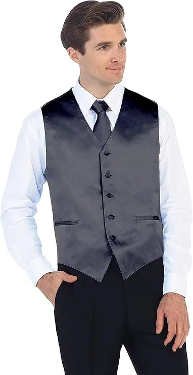Gioberti Men's Formal 4pc Satin Vest Necktie Bowtie and Pocket Square