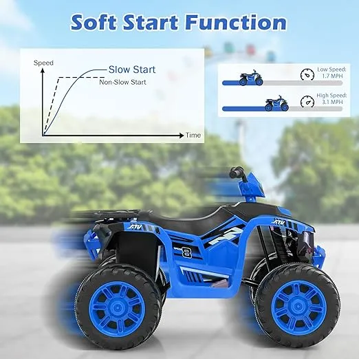 Coszton ATV for Kids, 24V Battery Powered Electric ATV Quad W/Soft Start, Wireless Connection, Music, Radio, Treaded Tires, LED Lights, Kids Ride-On ATV Kids 4-Wheeler for 3-8 Boys & Girls (Blue)