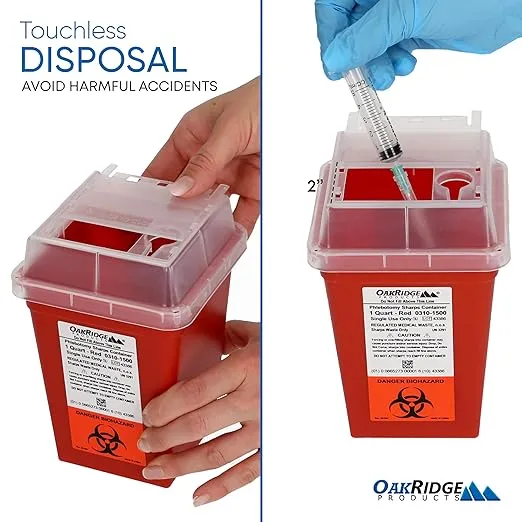 Oakridge Products Sharps Container for Home Use and Professional 1 Quart (80-Pack), Biohazard Needle and Syringe Disposal, Small Portable Container for Travel, CDC Certified
