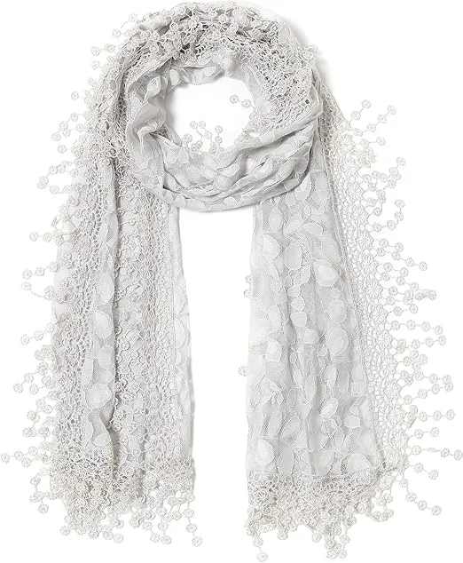 Cindy and Wendy Lightweight Soft Leaf Lace Fringes Scarf shawl for Women