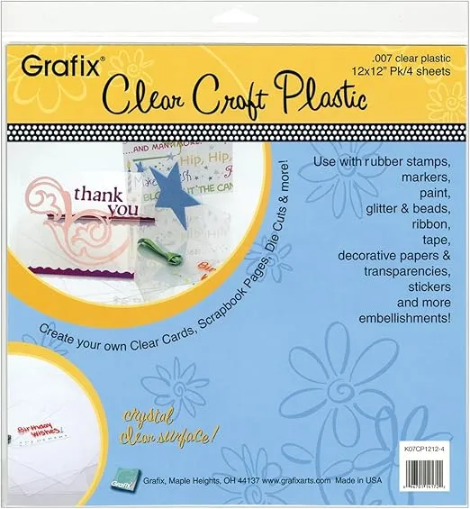 Grafix Clear Craft Plastic .007 Thickness 12-Inch by 12-Inch, Pack of 4 (K07CP1212-4)