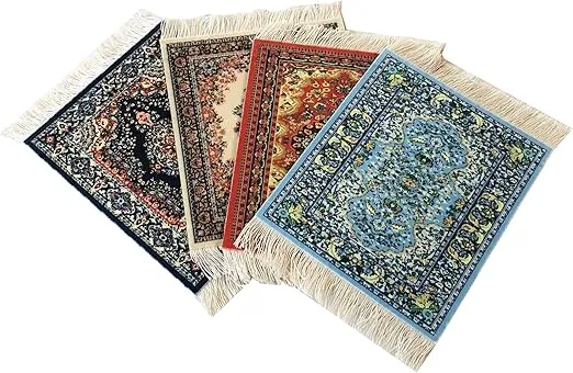 Rug Coasters, Set of 4 Turkish Carpet Style Table Drink mats, Absorbent Kitchen and Dining Accessories, Spill & drip Protection, Rectangular