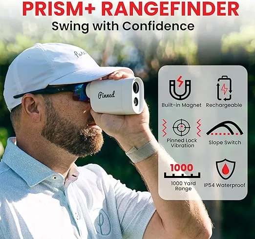 Pinned Prism+ Slope Golf Rangefinder | Golf Distance Measuring Device, USB Rechargeable Pinned Locked Vibration Laser Range Finder Golf |Golf Gift Idea | Golf Accessories for Men & Women