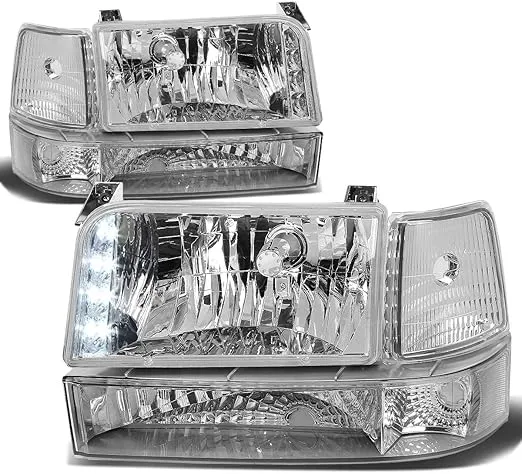 DNA MOTORING HL-OH-F15092-6P-LED-CH-CL1 Chrome Housing Headlights Compatible with 92-96 Bronco F150 F250 F350