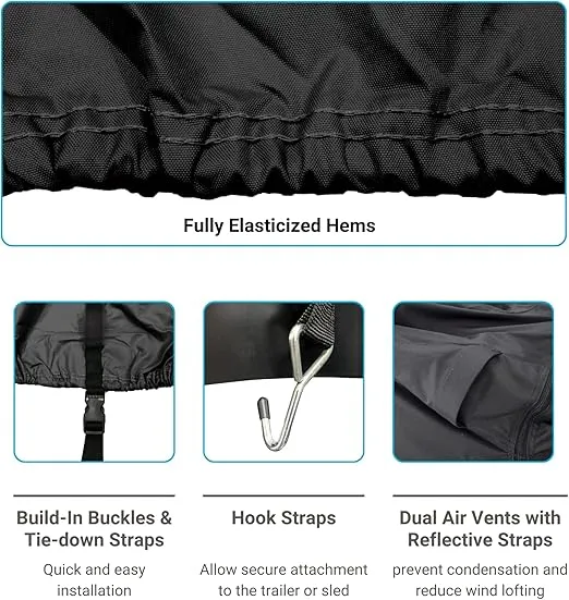 SnowShield Trailerable Snowmobile Cover, Solution-Dyed Fade Resistant All Weather Protection Snowsled Cover, Black Color Fits Snowmobile 121"-130" Long