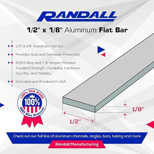 4 FT - 1/2" x 1/8" Aluminum Flat Bar 6063 Alloy T-6 Temper