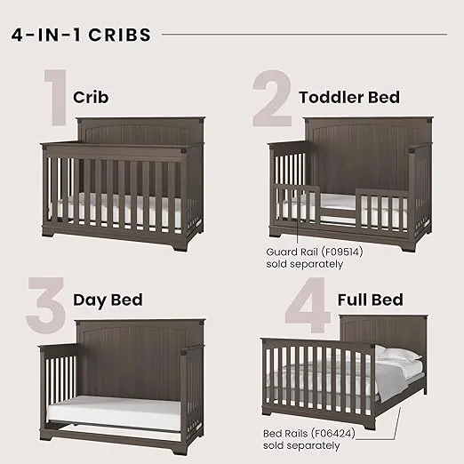 Child Craft Redmond Full Panel Crib, Dresser and Chest Nursery Set, 3-Piece, Includes 4-in-1 Convertible Crib, Dresser and Chest, Grows with Your Baby (Dapper Gray)