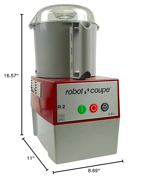 Robot Coupe R2B Food Processor Cutter/Mixer, 3-Quart Batch Bowl, Polycarbonate, 1 HP, 120v, Gray, Red, and Clear