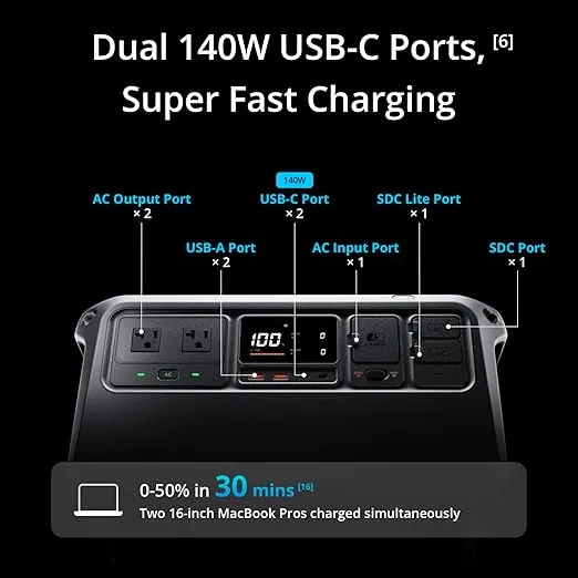 DJI Power 1000 Portable Power Station, 1024Wh Power Generator with Air 3 Fast Charge Cable, LiFePO4 Cell, Fast Charging, 2200W Stable Output, Content Creation, Drone Photography, Camping & RVs