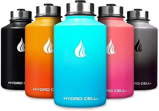 HYDRO CELL Stainless Steel Insulated Water Bottle with Straw - For Cold & Hot Drinks - Metal Vacuum Flask with Screw Cap and Modern Leakproof Sport Thermos for Kids & Adults (Teal/Blue 64oz)