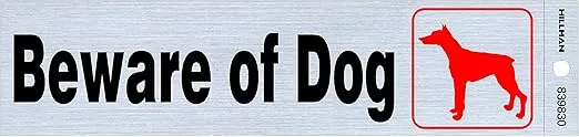 839830 Beware of Dog Self Adhesive Sign, Nickel, Black and Red Mylar, 2x8 Inches 1-Sign