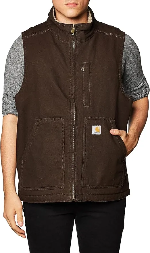 Carhartt Men's Loose Fit Washed Duck Sherpa-Lined Mock-Neck Vest