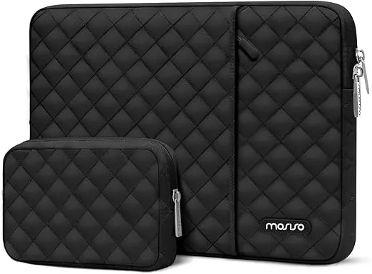 MOSISO Laptop Sleeve Compatible with MacBook Air 13 inch M3 M2 M1 2024-2018/ Pro 13 M2 M1,12.9 iPad Pro 6th 5th 4rd,Surface Pro X/9/8/7,Square Quilted Vertical Bag with Pocket&Small Case, Black