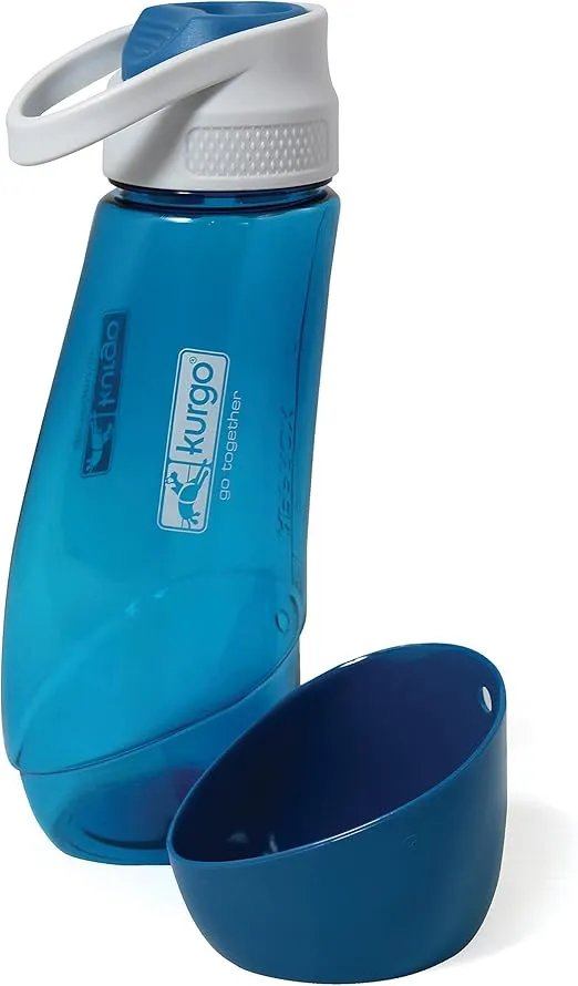 Kurgo Gourd 2 in 1 Dog Travel Water Bottle, Pet Water Bottle, Portable Water Dish for Dogs, Detachable Bowl, PVC/BPA Free, Dishwasher Safe, Holds 24 oz