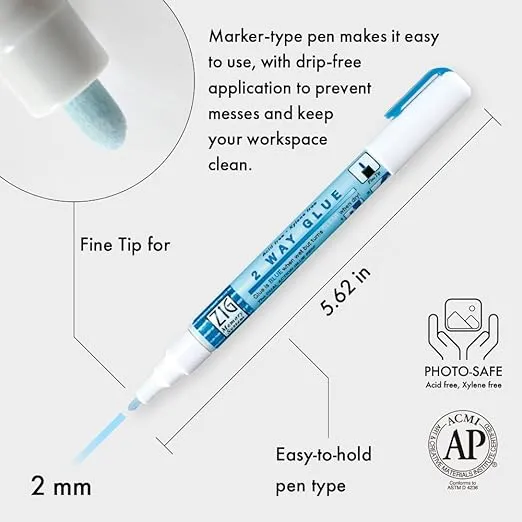 Kuretake Zig 2 Way Glue Pen, 2mm Fine Tip, 3 pcs Set, Adhesive for Professional,Artists, Crafting, Scrapbooking, Gift Card, Made in Japan
