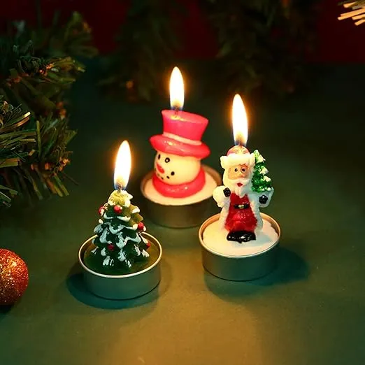 12 Pieces Christmas Tealight Candles - Christmas Candle Set Handmade Delicate Santa Claus Snowman Christmas Tree House Candles Xmas Party Supplies for Home Decoration Gifts (Christmas Snowman Candle)