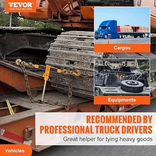 VEVOR Ratchet Chain Binder, 5/16"-3/8" Heavy Duty Load Binders, with G80 Hooks 7,100 lbs Secure Load Limit, Labor-saving Anti-skid Handle, Tie Down Hauling Chain Binders for Flatbed Truck Trailer, 4 P