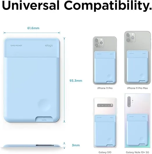 elago Slim Wallet Phone Case - Secure Card Holder, 3M Adhesive for iPhone, Galaxy & Most Smartphones [Pastel Blue]