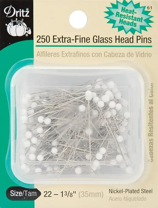Dritz 61 Glass Head Pins, Extra Fine, 1-3/8-Inch (250-Count) , White