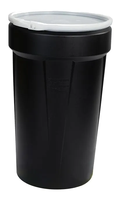 Eagle 55 Gallon Plastic Drum with Lid, Plastic Lever-Lock, 39.1"x23.8", Open Head Lab Pack Drum Made of Durable, Lightweight HDPE, Withstands Weather and Chemicals, Made in USA, Black, 1655BLK
