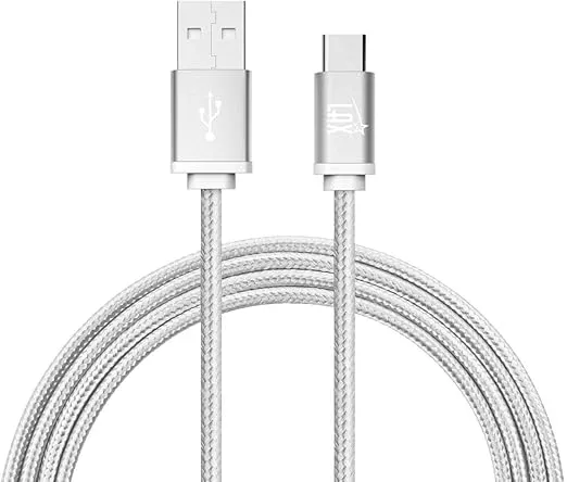 LAX Gadgets USB C Cable - Nylon Braided USB-C Charging Cable & Data Transferring - USB A to USB C Compatible with Android Phones, Google Pixel, Apple MacBook & Samsung Galaxy Phones - 10ft - Silver