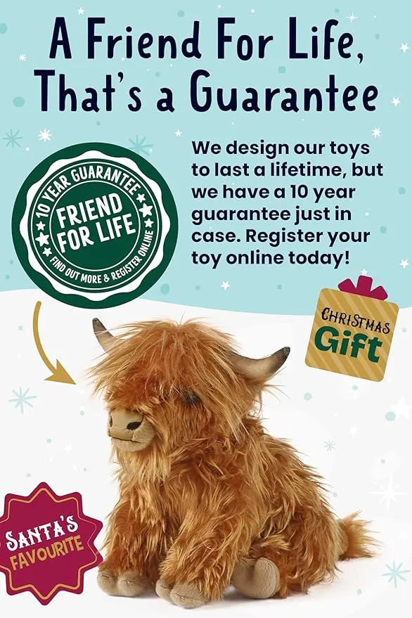 Living Nature Highland Cow Brown Stuffed Animal | Farm Toy with Sound | Soft Toy for Kids | Naturli Eco-Friendly Plush | 9 Inches