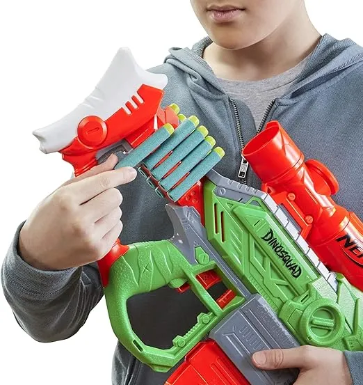 Nerf DinoSquad Rex-Rampage Motorized Dart Blaster, 10-Dart Clip, 20 Official Darts, 10-Dart Storage- T-Rex Dinosaur Design, Red