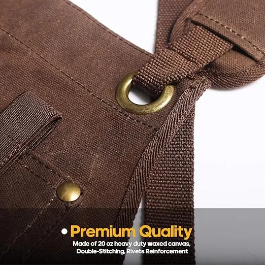 Woodworking Apron with 9 Tool Pockets, Work Aprons 20 oz Waxed Canvas with Magnetic Holders, Shop Apron for Carpenter's Gift