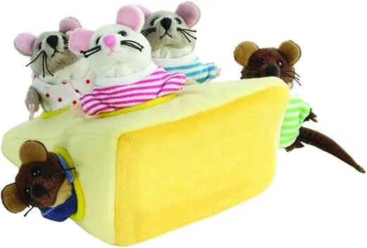 The Puppet Company Hide-Away Puppets Mouse Family in Cheese Finger Puppet Set