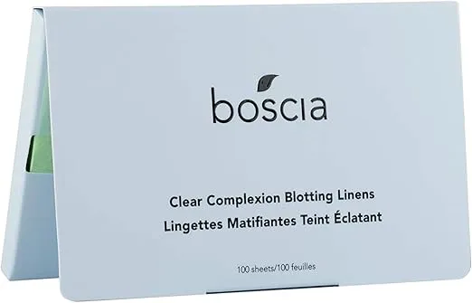boscia Clear Complexion Blotting Linens - Vegan, Cruelty-Free, Natural Skin Care - Oil Blotting Sheets for Face - For Combination to Oily Skin Types - Travel Size - 100 Sheets