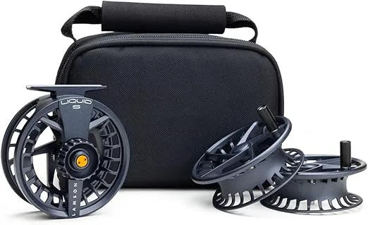 Lamson Liquid S-Series Fly Reel 3-Pack (1 Reel & 2 spools with Carrying case) Sealed Drag 3/4/5/6/7/8/9/10 Weight
