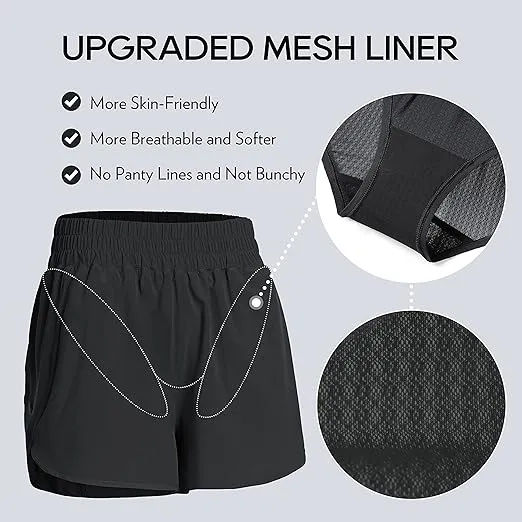 CRZ YOGA Women's High Waisted Running Shorts Mesh Liner - 3'' Dolphin Quick Dry Athletic Gym Track Workout Shorts Zip Pocket