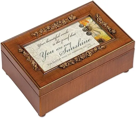 Cottage Garden You are My Sunshine Rich Walnut Finish Rose Petite Music Box - Plays Song You are My Sunshine