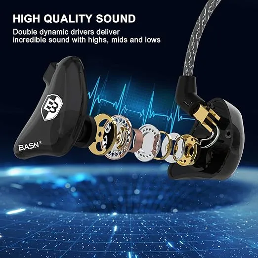 BASN Bsinger BC100 in Ear Monitor Headphones Universal Fit Noise Isolating IEM Earphones for Musicians Singers Studio Audiophiles (Black)