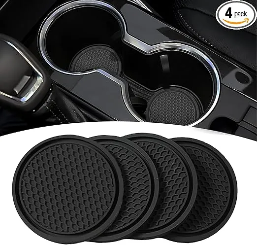4 PCS Car Center Console Recessed Coaster, 2.75" PVC Material Thickened Honeycomb Surface Anti-Slip Fixed Coaster, Portable Car Interior Accessories, Suitable for Most Car Models (Black)