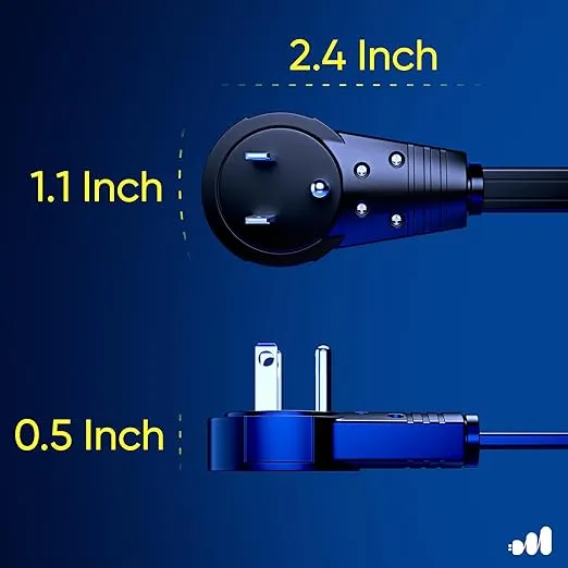 Maximm Cable 6 Ft 360° Rotating Flat Plug Extension Cord/Wire, 16 AWG Multi 3 Outlet Extension Wire, 3 Prong Grounded Wire - Black - UL Certified