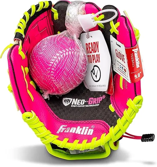 Franklin Sports Teeball Glove - Left and Right Handed Youth Fielding Glove - Neo-Grip - Synthetic Leather Baseball Glove - 9.0 Inch - Ready To Play Glove with Ball