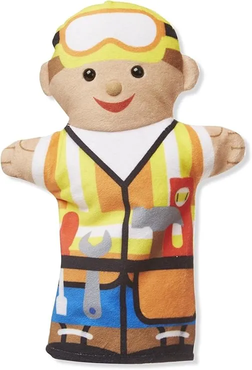 Melissa & Doug Jolly Helpers Hand Puppets (Set of 4) - Construction Worker, Doctor, Police Officer, and Firefighter - Role Play Hand Puppets, Soft Hand Puppets For Toddlers Ages 2+