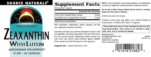 Source Naturals Zeaxanthin with Lutein, Antioxidant Eye Support* 10 mg - 60 Capsules