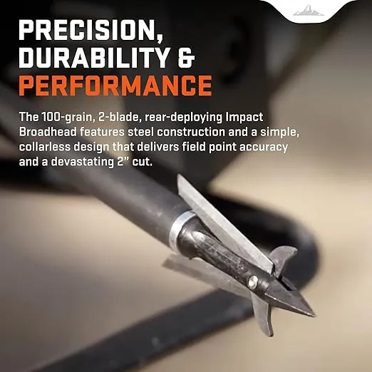 Wicked Ridge by TenPoint Impact Broadhead - Pack of 3 - 100-Grain, Two-Blade, Rear-Deploying Design - Tested Up to 475 FPS