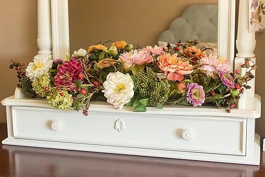 Nearly Natural 4665 Mixed Mini Peony Centerpiece Silk Flower Arrangement,10"D x 34"W x 6.5"H