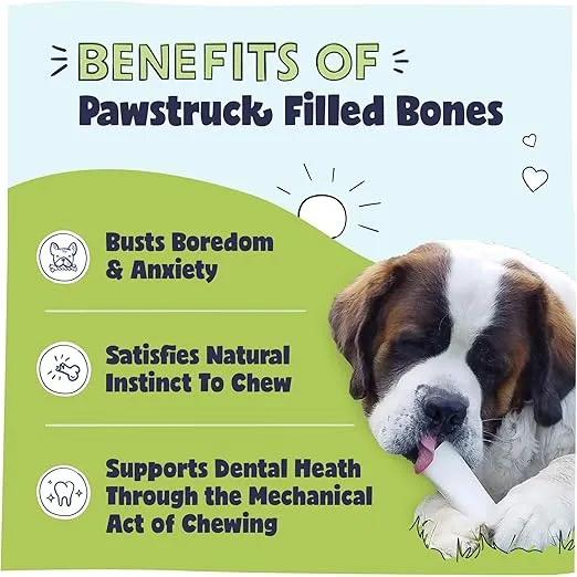Pawstruck Large 5-6" Filled Dog Bones, Peanut Butter Flavor - Made in USA Long Lasting Stuffed Femur for Aggressive Chewers Dental Treat - Pack of 3 - Packaging May Vary
