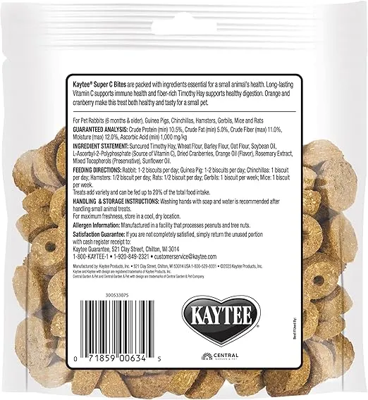 Kaytee Super C Bites Treat For Pet Guinea Pigs, Adult Rabbits, Chinchillas, and Other Small Animals, Cranberry and Orange, 4 oz