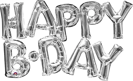 Amscan Stunning Silver Happy B-Day Air-Filled Foil Balloon - (30" x 19") 1 Set - Premium Quality & Long-Lasting, Dazzling Decorations - Perfect for Parties & Events
