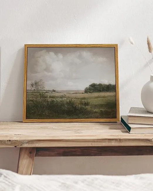 VIYYIEA Vintage Landscape Framed Wall Art, Nature Wilderness Scenery Paintings Decor Aesthetic, Canvas Print Artwork, Retro Farm Landscape Wall Pictures for Bedroom Living Room, 8x10 Inch